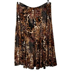 PREMISE Skirt XL Paisley Animal Print A Line Flare Full Pull-On Stretchy Midi